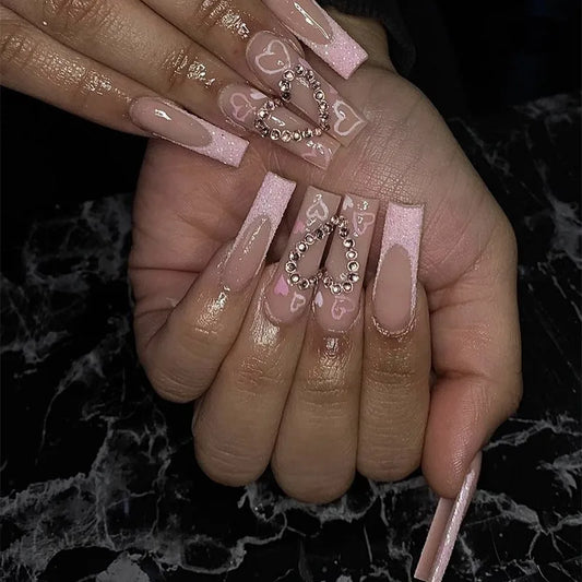 Pink Nails (Rhinestone Heart)